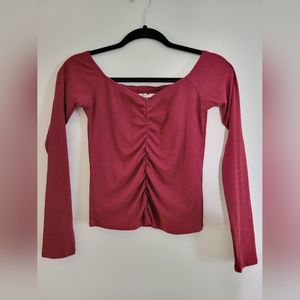 Hollister - Burgandy Off the Shoulder Fitted Crop Top